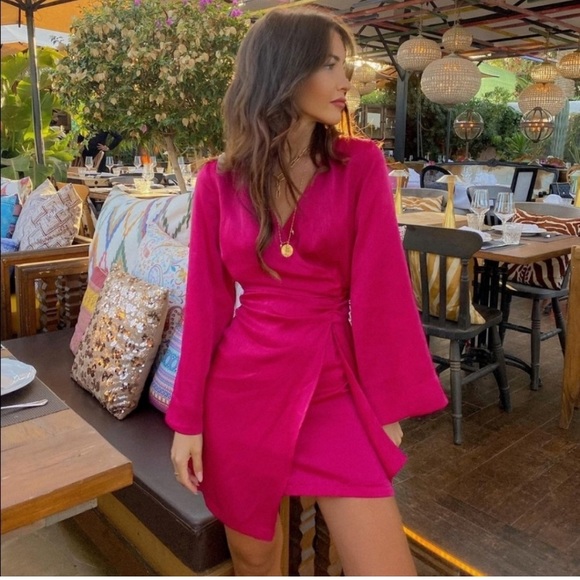 NWT ZARA pink satin effect faux wrap dress - Picture 10 of 11